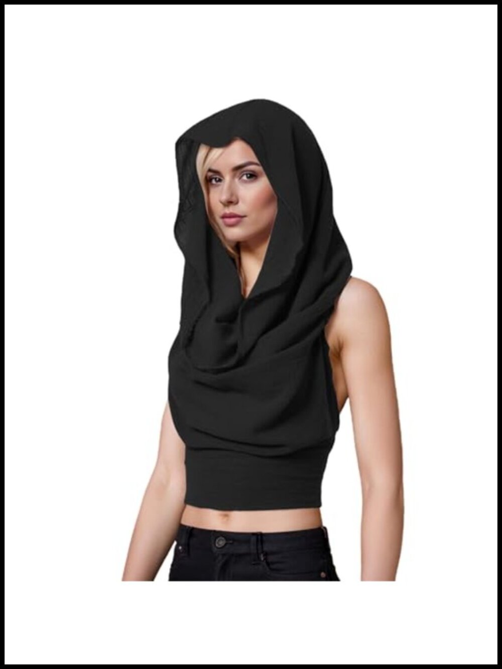 Womens Cropped Hooded Tank Top Open Back Cross Wrap Boho Vest